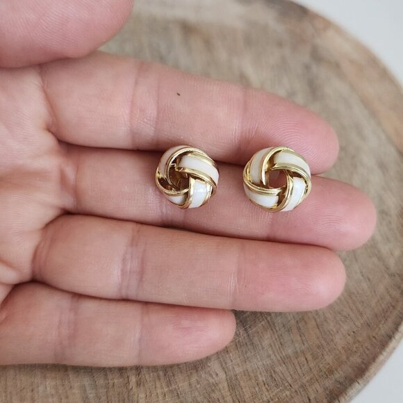 Bundle and Save- Minimalist Gold Jewelry White and Gold Knot Stud Earrings. New - Picture 5 of 5